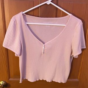 American Eagle V-Neck Button Ribbed Crop Top